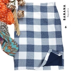 Banana Republic Blue White Plaid Pencil Skirt Sz 6